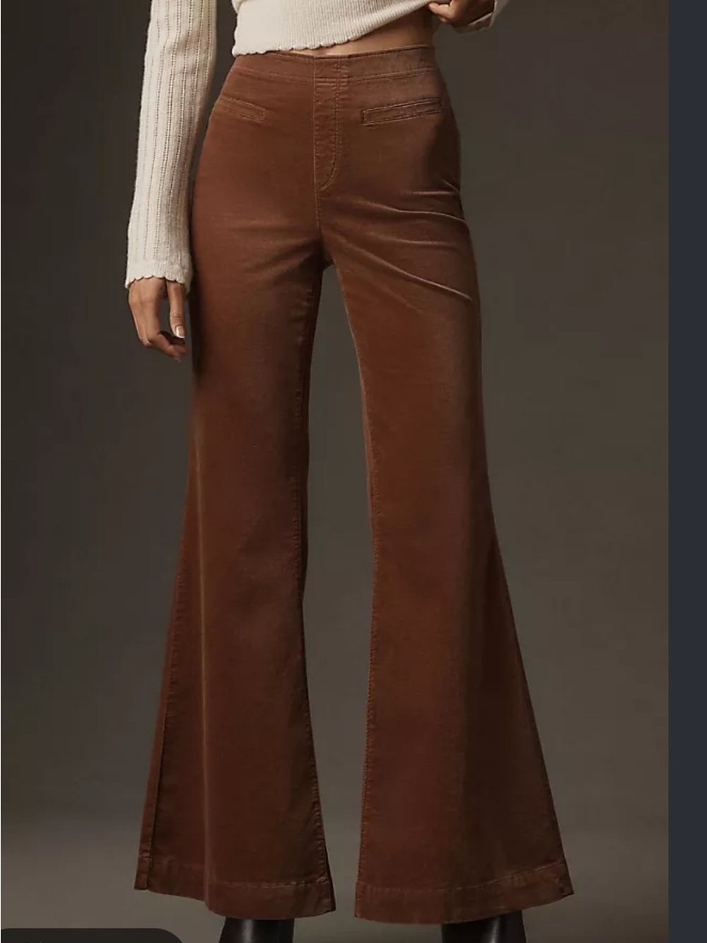 Pilcro Pull On Mid Rise Brown Velour Retro Flare Pants